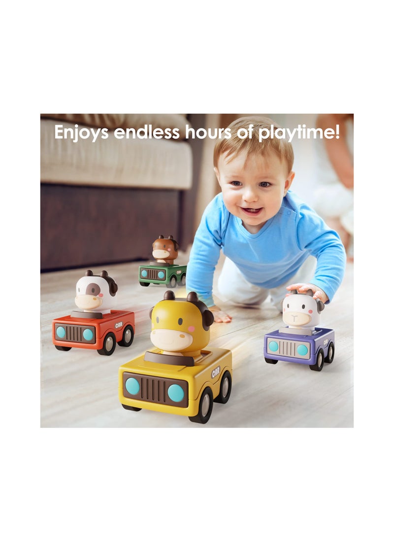 Press and Go Baby Animal Racing Cars for Toddlers 1-3 Years, Friction Push Car Toy Set for Infants 6-18 Months, Perfect 1st Birthday Gift for Boys and Girls (4 Pack)