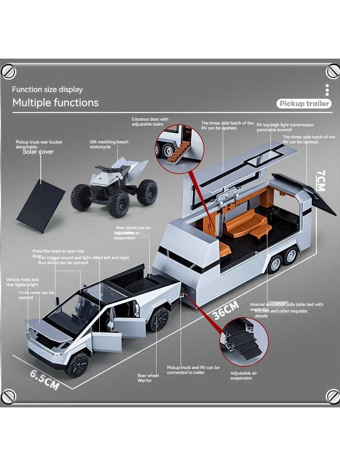 Cybertruck Diecast Pickup Truck Model, Metal Off-Road Vehicle with Sound and Light, Kids Toy