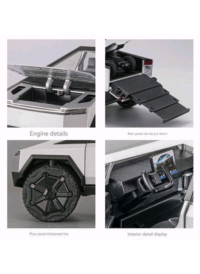 Cybertruck Diecast Pickup Truck Model, Metal Off-Road Vehicle with Sound and Light, Kids Toy