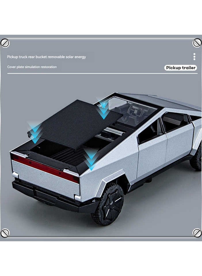 Cybertruck Diecast Pickup Truck Model, Metal Off-Road Vehicle with Sound and Light, Kids Toy