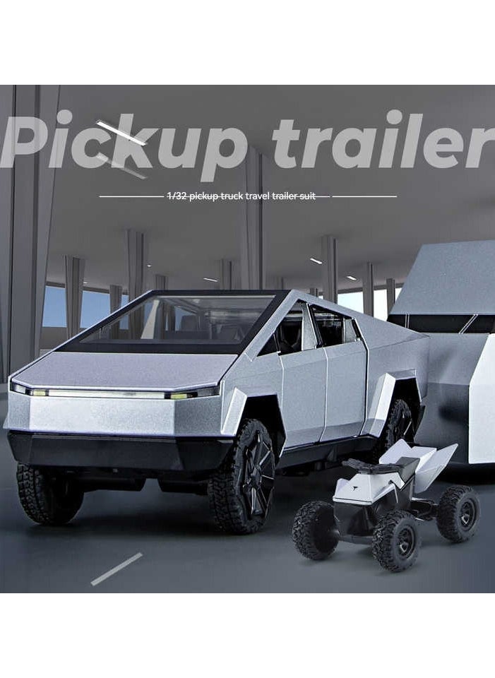 Cybertruck Diecast Pickup Truck Model, Metal Off-Road Vehicle with Sound and Light, Kids Toy