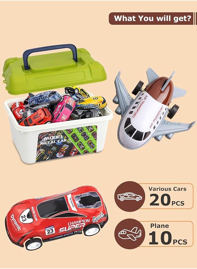 30 Pcs Pull Back Toy Cars Airplanes with Storage Box, Alloy Mini Race Push and Pull Back Cars Planes Vehicles Toys for Kids, Party Favors Toy Cars Suitable Kids Gifts For Kids 3+ Years
