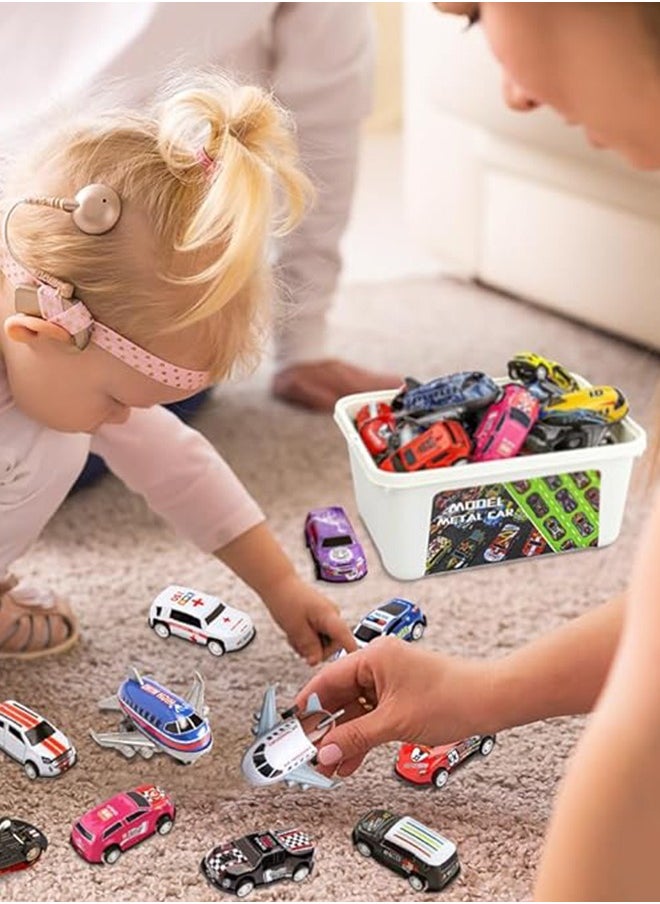 30 Pcs Pull Back Toy Cars Airplanes with Storage Box, Alloy Mini Race Push and Pull Back Cars Planes Vehicles Toys for Kids, Party Favors Toy Cars Suitable Kids Gifts For Kids 3+ Years