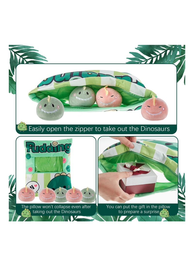 Adorable Dinosaur Plush Pillow Soft Toy for Kids and Teens Cute Room Decor Removable Stuffed Animal Gift Green Color