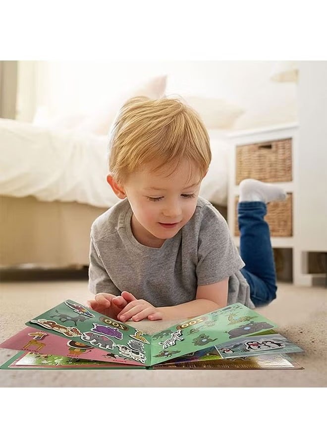 Quiet Children's Book, Early Education Enlightenment Quiet Sticker Book for 2-6 Years Old Toddlers, 10 s Educational Toy Travel Toy for Boys and Girls, Preschool Learning, Animal Theme