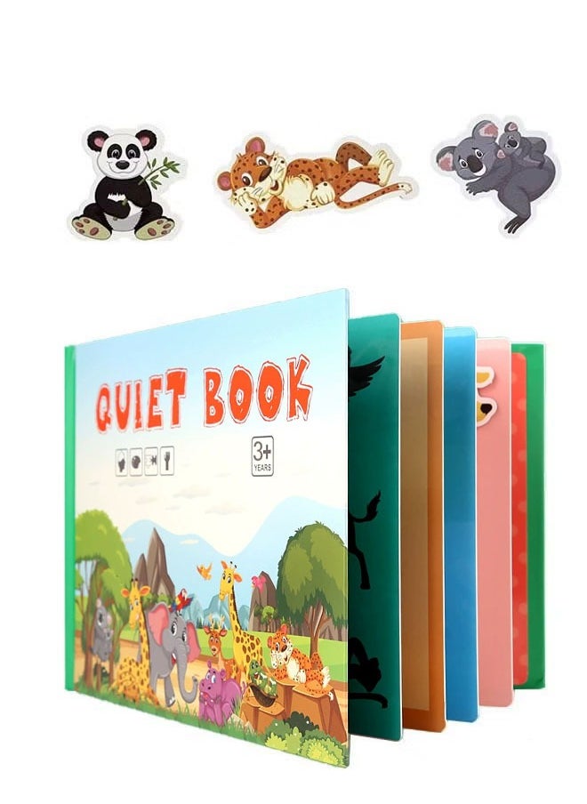 Quiet Children's Book, Early Education Enlightenment Quiet Sticker Book for 2-6 Years Old Toddlers, 10 s Educational Toy Travel Toy for Boys and Girls, Preschool Learning, Animal Theme