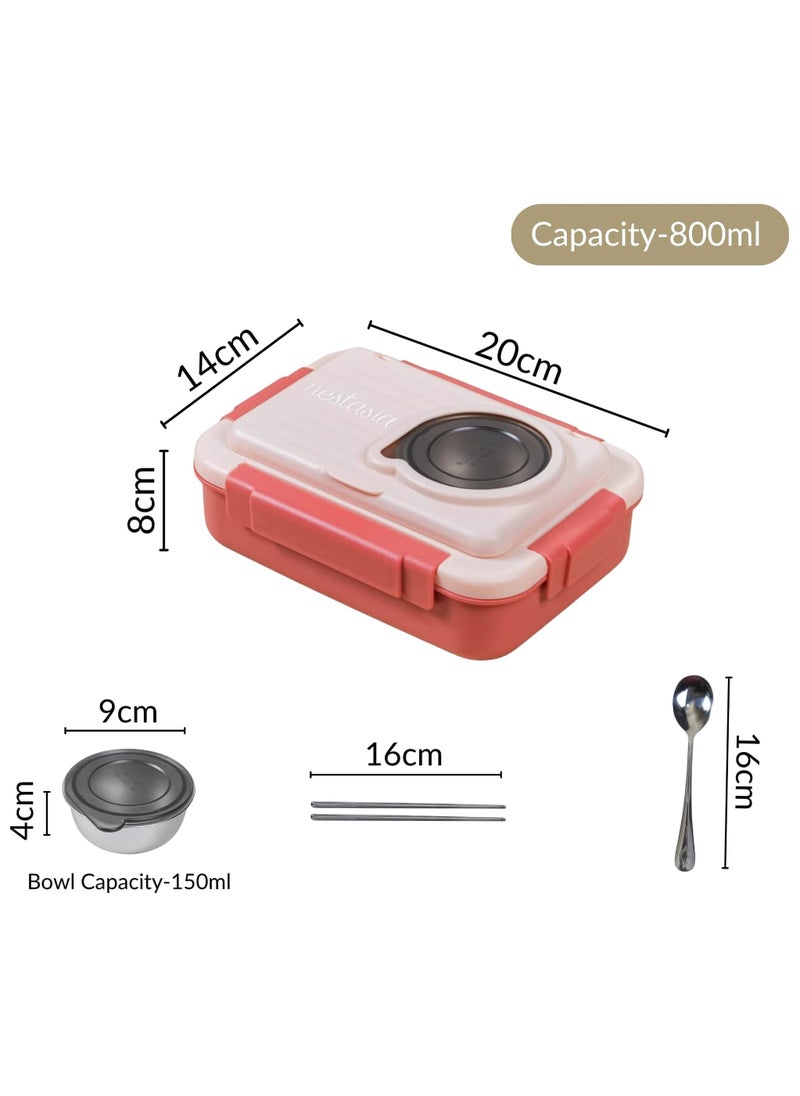 Twisoo 4 Compartment Bento Steel Lunchbox for Teenagers Adults Double Decker SUS 304 Stainless Steel Leakproof Spill proof with Soup Bowl Spoon and Chopsticks (Pink)