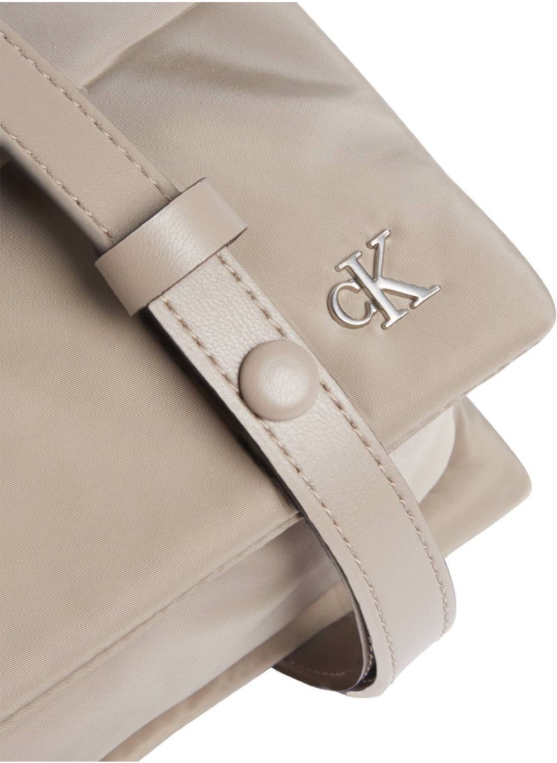 Women's Micro Mono East-West Flap 25 Shoulder Bag - Polyester, Beige
