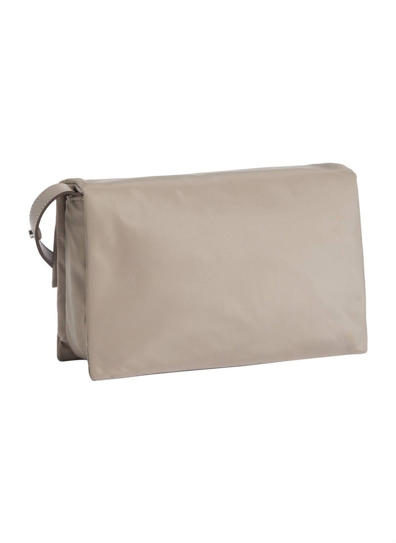 Women's Micro Mono East-West Flap 25 Shoulder Bag - Polyester, Beige