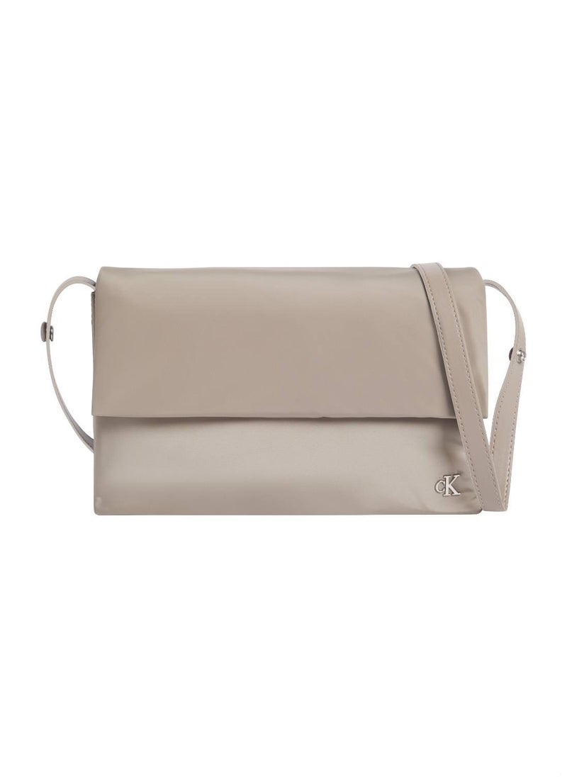 Women's Micro Mono East-West Flap 25 Shoulder Bag - Polyester, Beige