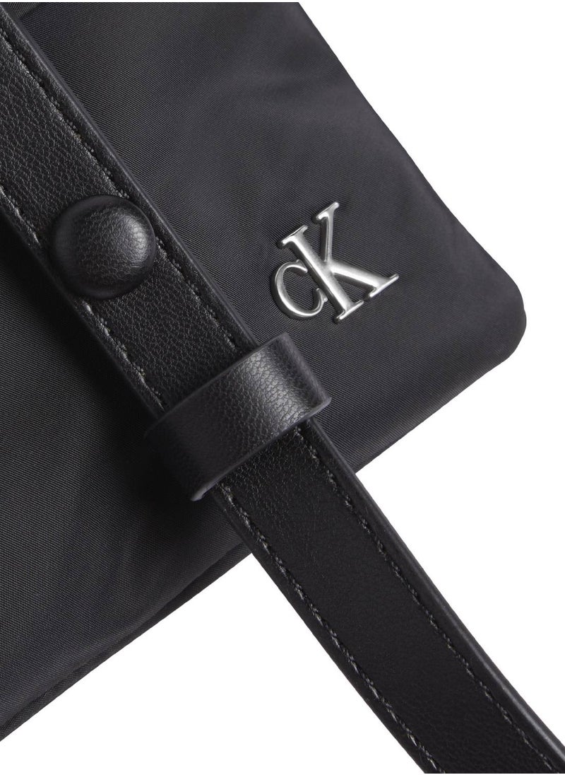 Women's Micro Monogram East-West Flap Shoulder Bag - Polyester, Black