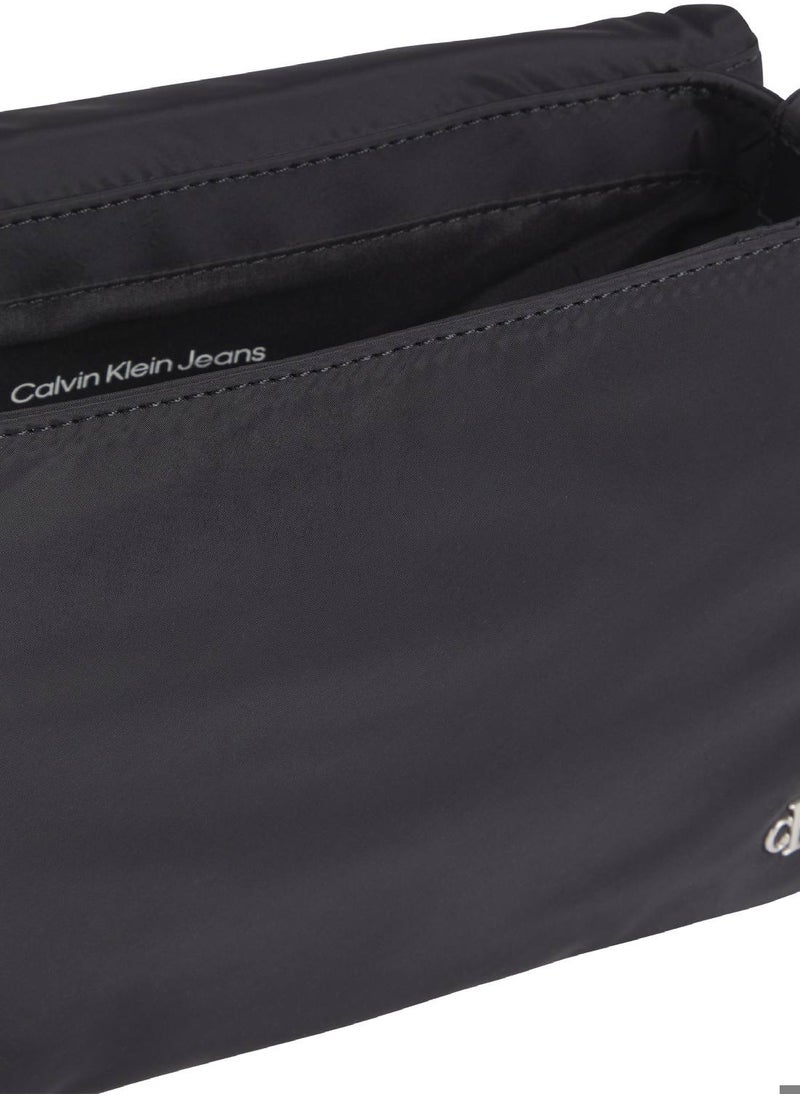 Women's Micro Monogram East-West Flap Shoulder Bag - Polyester, Black