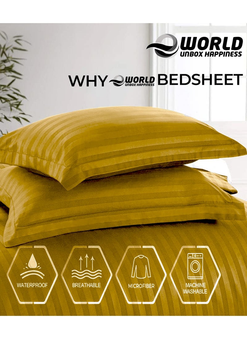 4-Piece Luxury Gold Striped Bedding Set Includes 1 Regular Bedsheet, 1 Fitted Bed Sheet, and 2 Pillow Cases for Ultimate Hotel-Inspired Sophistication in King, Queen and Single Sizes
