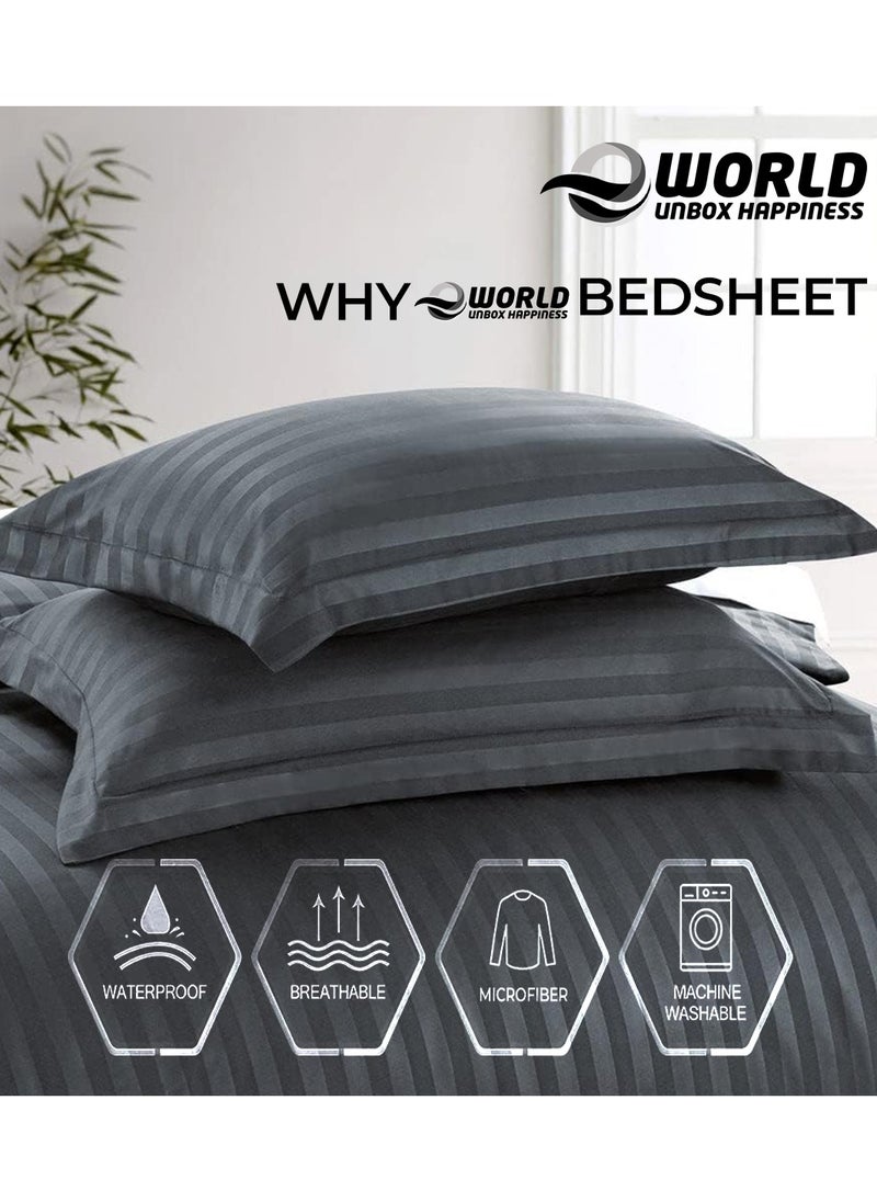 4-Piece Luxury Grey Striped Bedding Set Includes 1 Regular Bedsheet, 1 Fitted Bed Sheet, and 2 Pillow Cases for Ultimate Hotel-Inspired Sophistication in King, Queen and Single Sizes