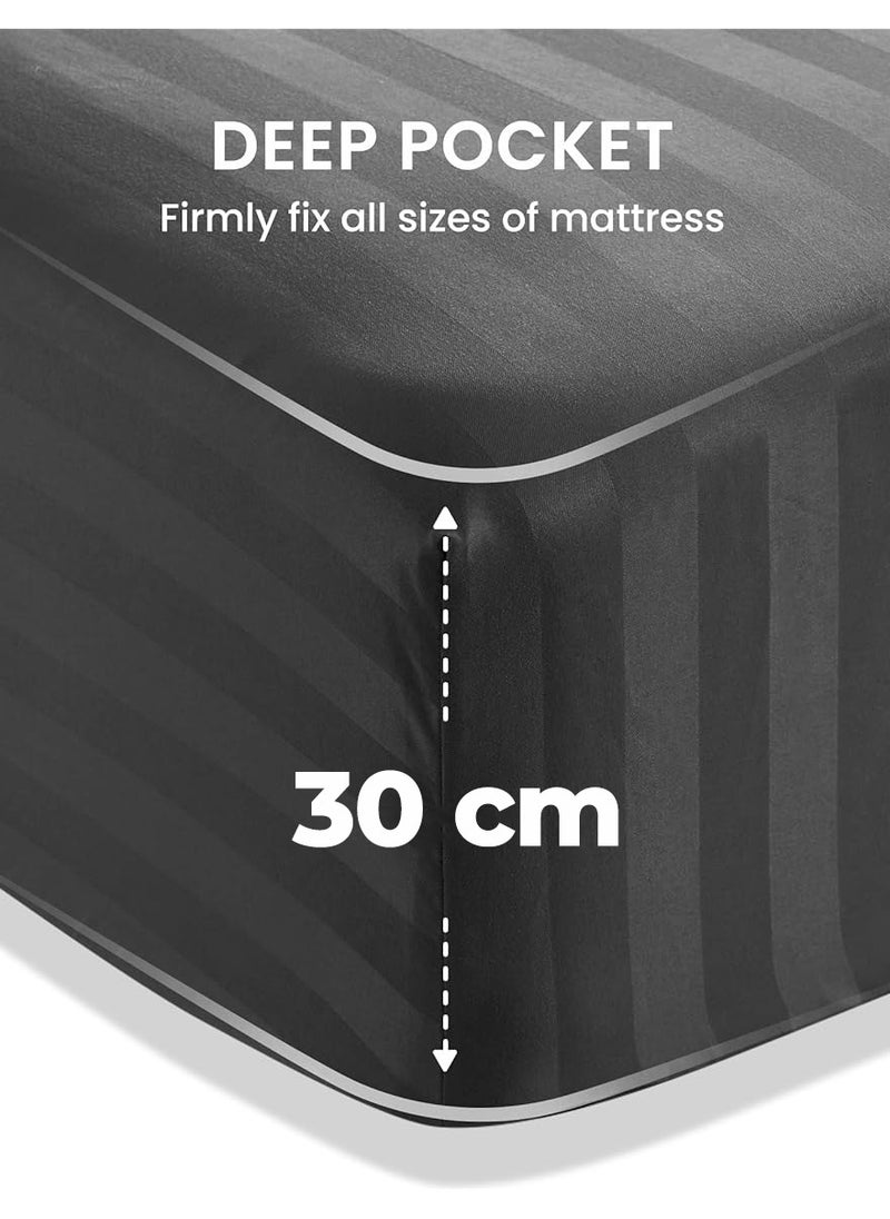 4-Piece Luxury Grey Striped Bedding Set Includes 1 Regular Bedsheet, 1 Fitted Bed Sheet, and 2 Pillow Cases for Ultimate Hotel-Inspired Sophistication in King, Queen and Single Sizes