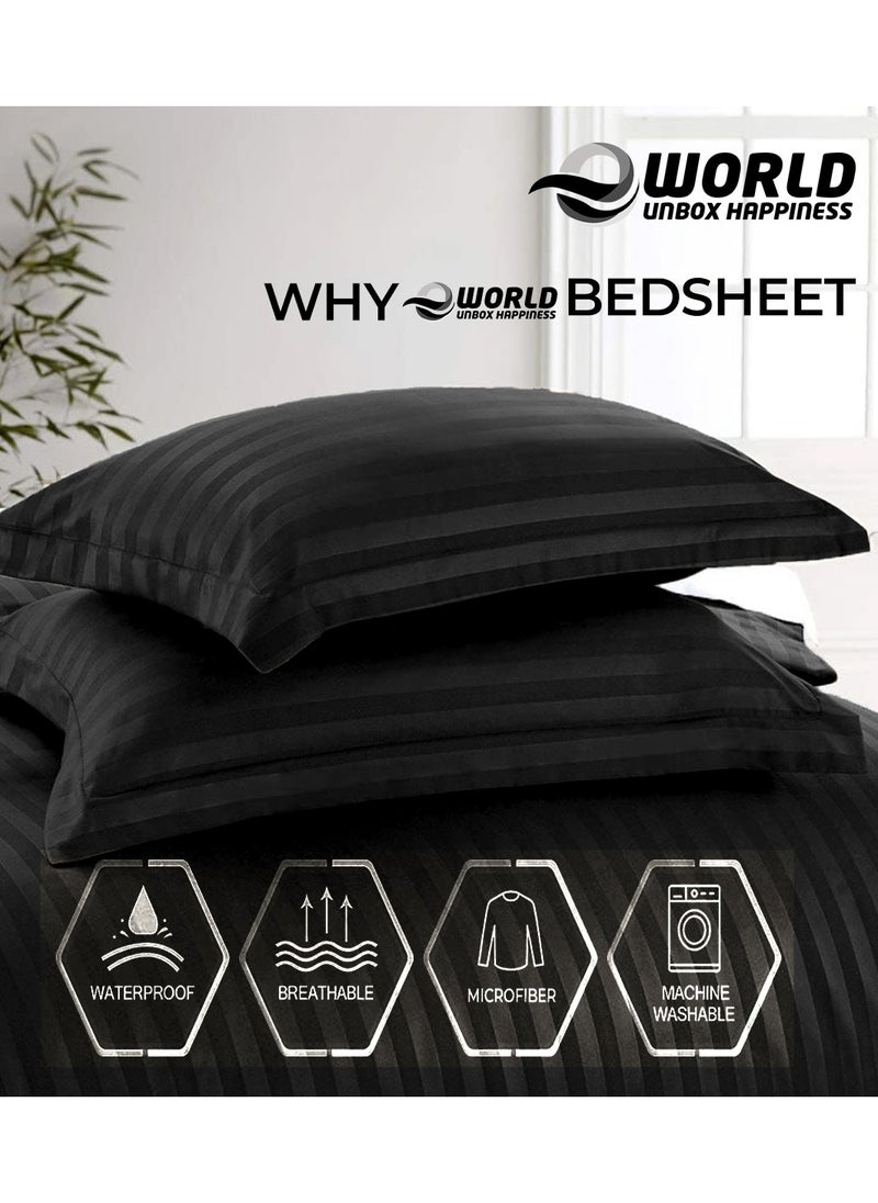 4-Piece Luxury Black Striped Bedding Set Includes 1 Regular Bedsheet, 1 Fitted Bed Sheet, and 2 Pillow Cases for Ultimate Hotel-Inspired Sophistication in King, Queen and Single Sizes