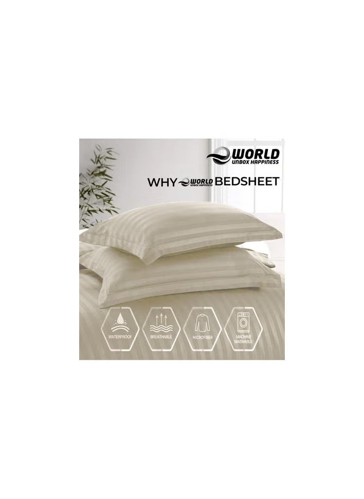 4-Piece Luxury Cream Striped Bedding Set Includes 1 Regular Bedsheet, 1 Fitted Bed Sheet, and 2 Pillow Cases for Ultimate Hotel-Inspired Sophistication in King, Queen and Single Sizes