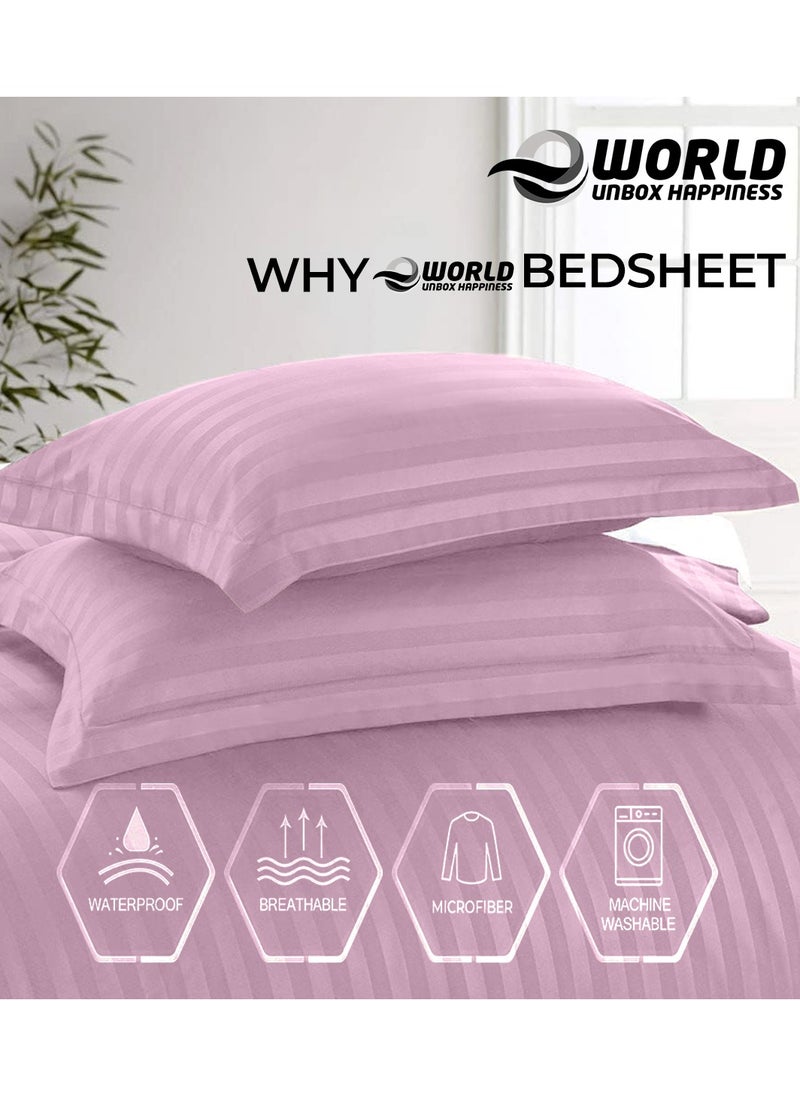 4-Piece Luxury Pink Striped Bedding Set Includes 1 Regular Bedsheet, 1 Fitted Bed Sheet, and 2 Pillow Cases for Ultimate Hotel-Inspired Sophistication in King, Queen and Single Sizes