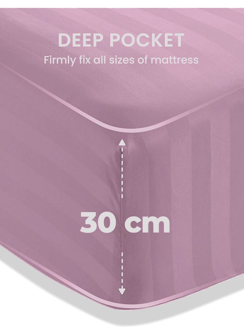 4-Piece Luxury Pink Striped Bedding Set Includes 1 Regular Bedsheet, 1 Fitted Bed Sheet, and 2 Pillow Cases for Ultimate Hotel-Inspired Sophistication in King, Queen and Single Sizes