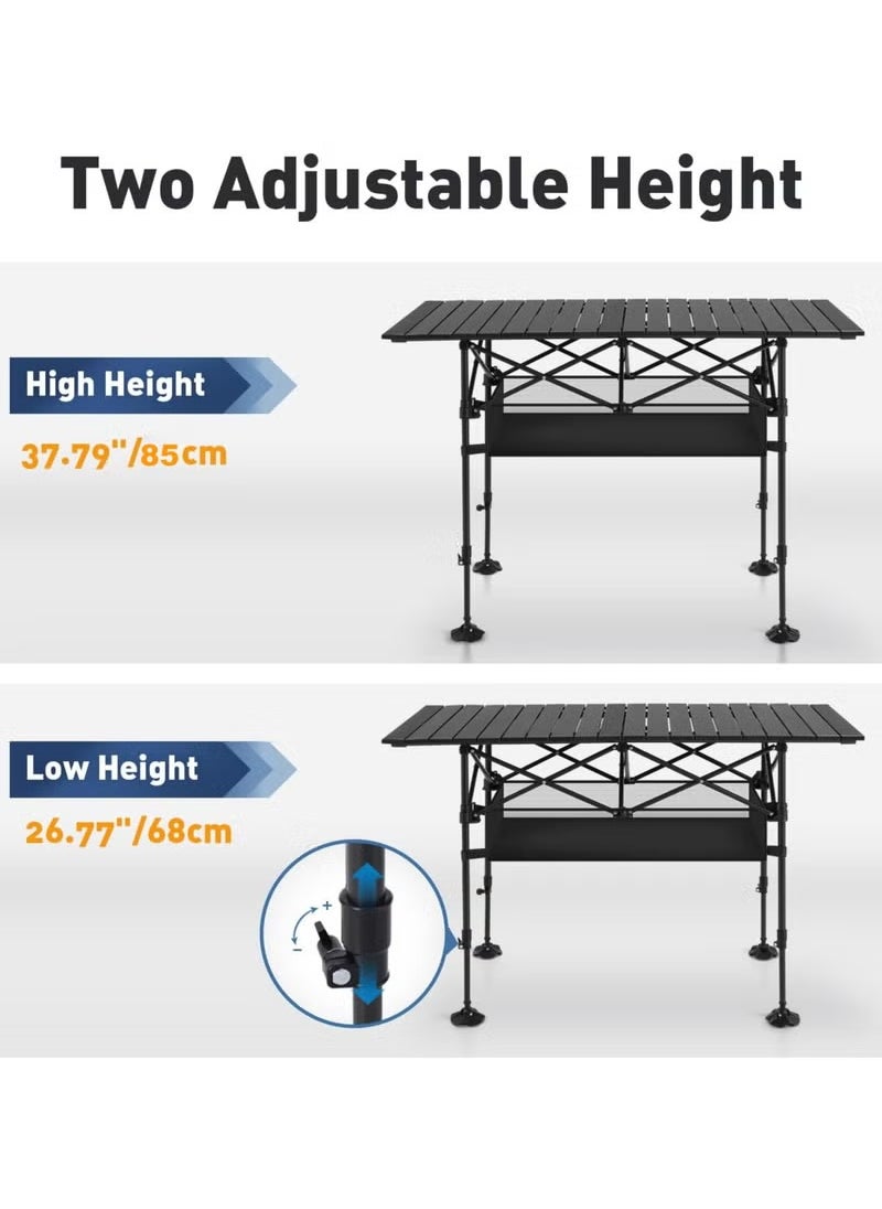 Camping Table Folding Outdoor Table with Adjustable Height, Large Storage Bag and Carrying Bag, Portable Aluminum Table for Indoor & Outdoor Picnic BBQ Backyards Beach
