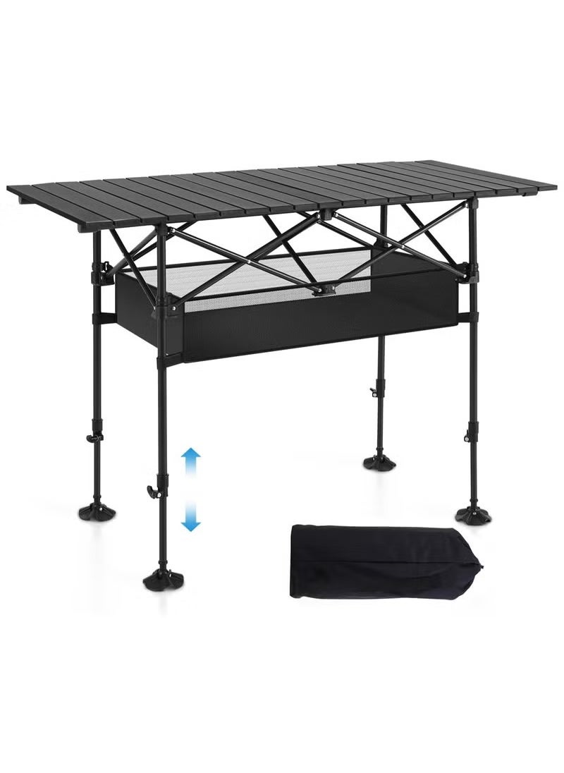 Camping Table Folding Outdoor Table with Adjustable Height, Large Storage Bag and Carrying Bag, Portable Aluminum Table for Indoor & Outdoor Picnic BBQ Backyards Beach