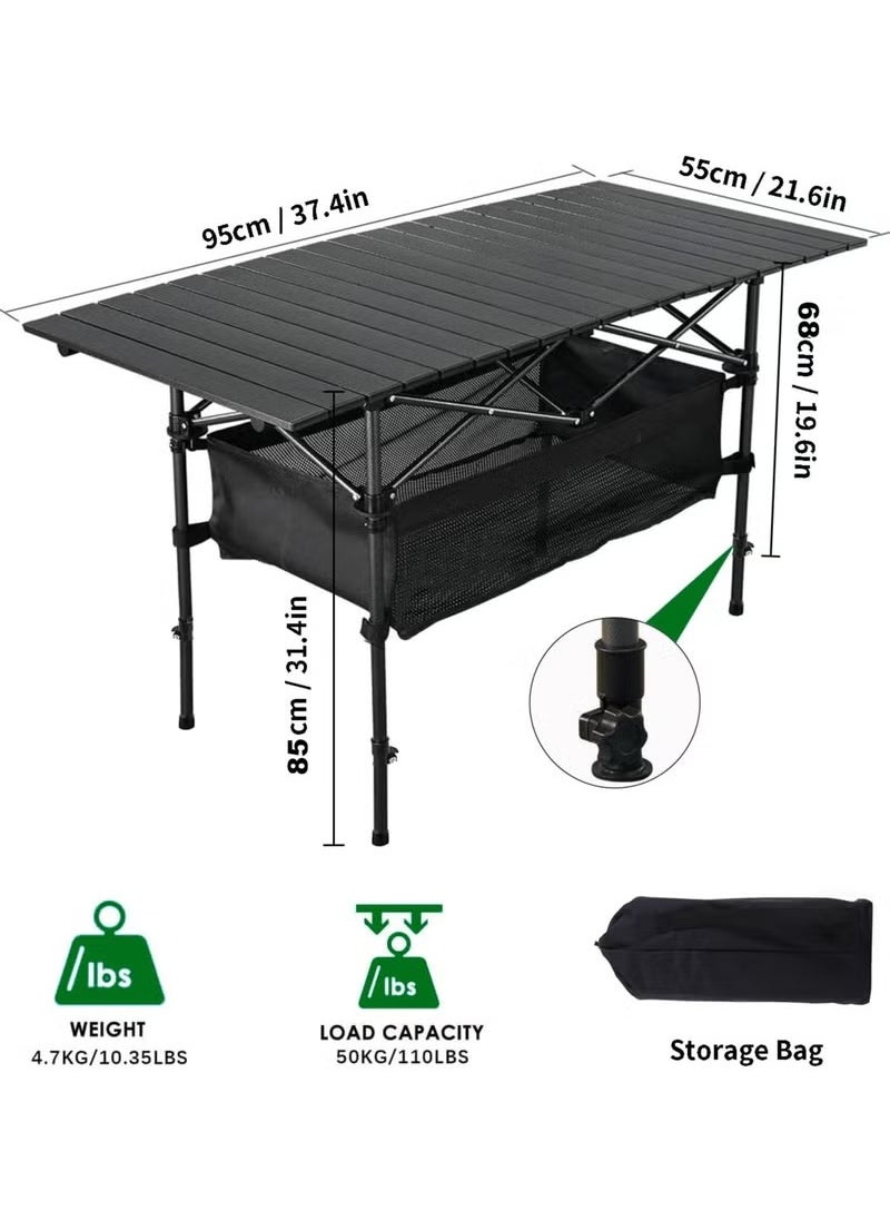 Camping Table Folding Outdoor Table with Adjustable Height, Large Storage Bag and Carrying Bag, Portable Aluminum Table for Indoor & Outdoor Picnic BBQ Backyards Beach