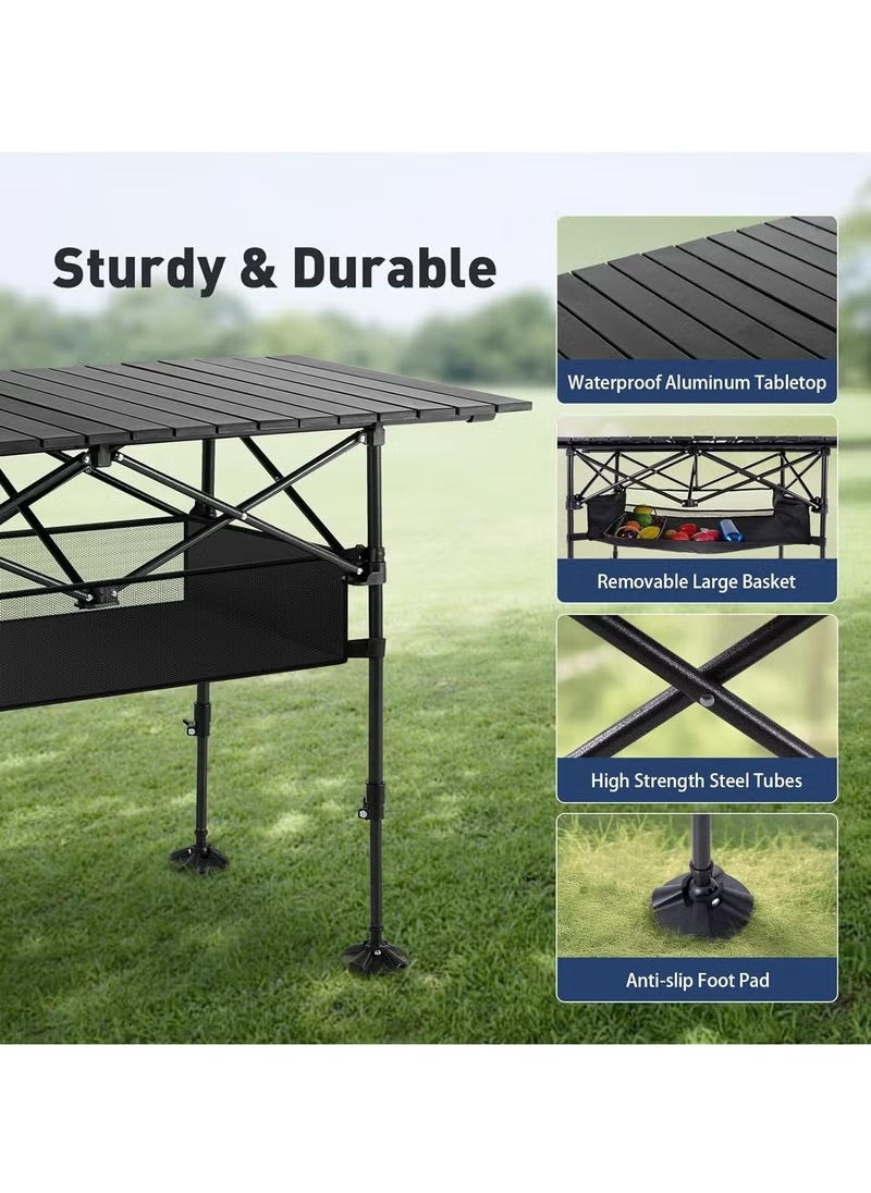 Camping Table Folding Outdoor Table with Adjustable Height, Large Storage Bag and Carrying Bag, Portable Aluminum Table for Indoor & Outdoor Picnic BBQ Backyards Beach