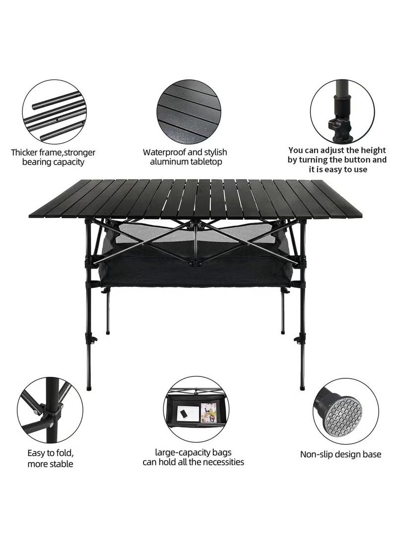 Camping Table Folding Outdoor Table with Adjustable Height, Large Storage Bag and Carrying Bag, Portable Aluminum Table for Indoor & Outdoor Picnic BBQ Backyards Beach