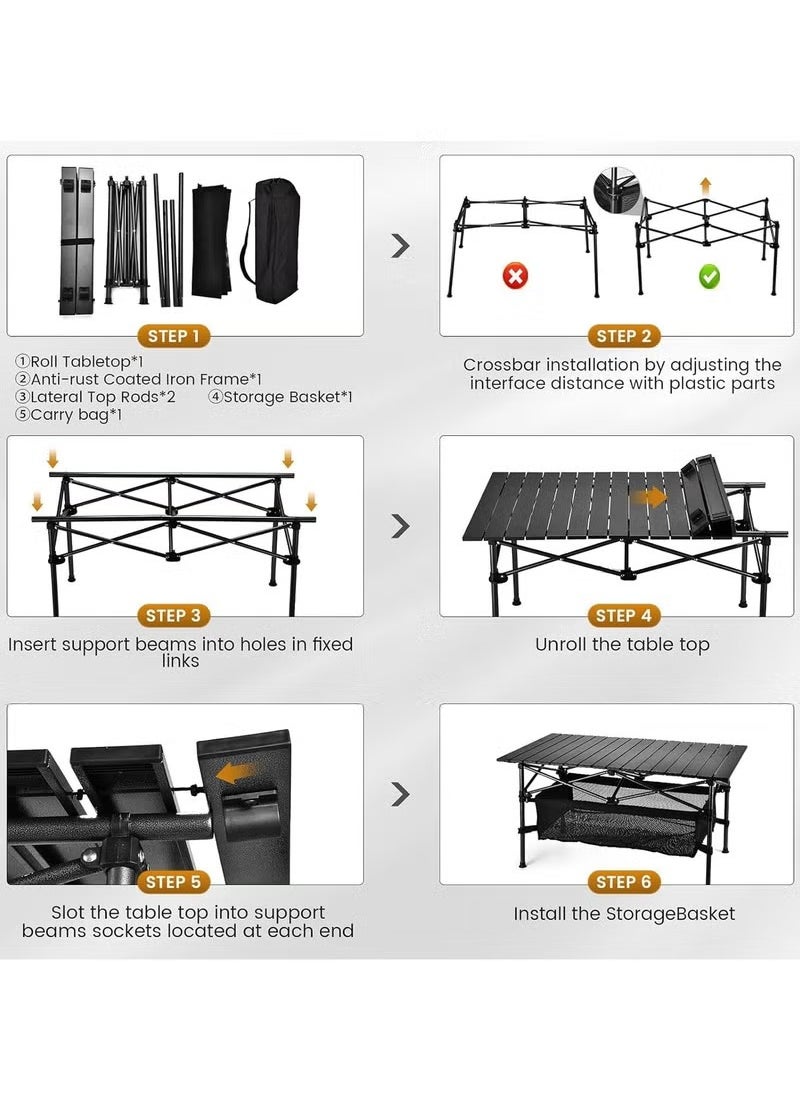 Camping Table Folding Outdoor Table with Adjustable Height, Large Storage Bag and Carrying Bag, Portable Aluminum Table for Indoor & Outdoor Picnic BBQ Backyards Beach