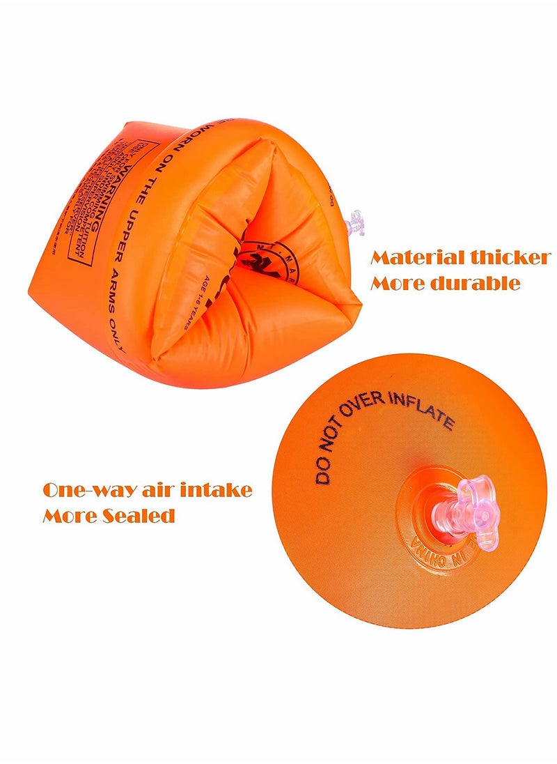 6 Pieces Inflatable Swimming Arm Floaties - PVC Swim Bands, Water Floater Sleeves, Colorful Armlets in Orange, Blue, Pink for Kids