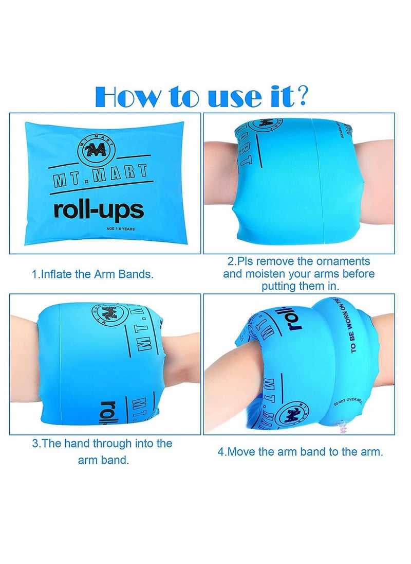6 Pcs Inflatable Swimming Arm Floaties - PVC Swim Bands for Kids, Water Floater Sleeves in Orange, Blue u0026 Pink