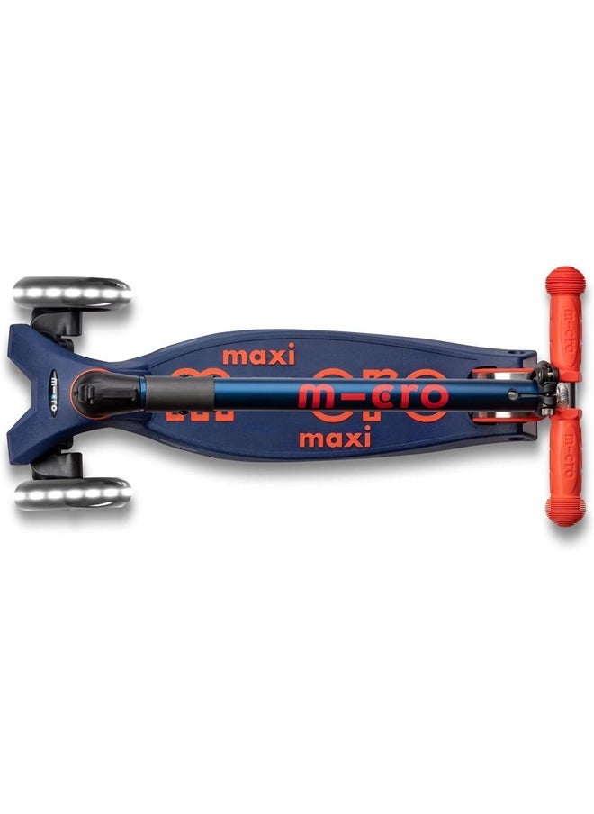 Micro Kickboard - Maxi Deluxe Foldable LED - Three Wheeled, Lean-to-Steer, Fold-to-Carry Swiss-Designed Micro Scooter for Kids with Motion-Activated Light-Up Wheels for Ages 5-12 (Blue)