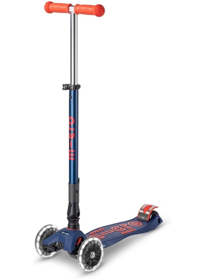 Micro Kickboard - Maxi Deluxe Foldable LED - Three Wheeled, Lean-to-Steer, Fold-to-Carry Swiss-Designed Micro Scooter for Kids with Motion-Activated Light-Up Wheels for Ages 5-12 (Blue)