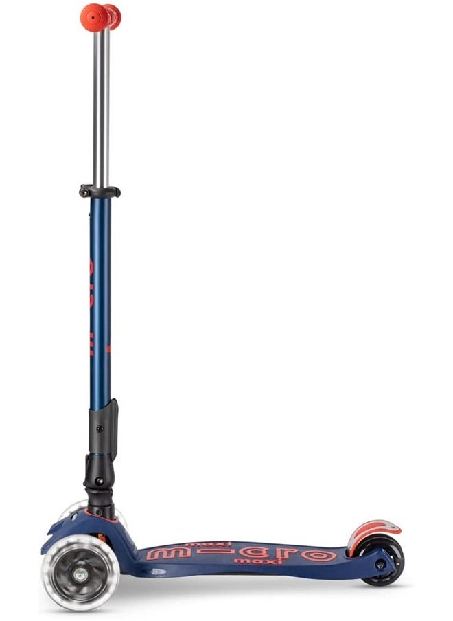 Micro Kickboard - Maxi Deluxe Foldable LED - Three Wheeled, Lean-to-Steer, Fold-to-Carry Swiss-Designed Micro Scooter for Kids with Motion-Activated Light-Up Wheels for Ages 5-12 (Blue)