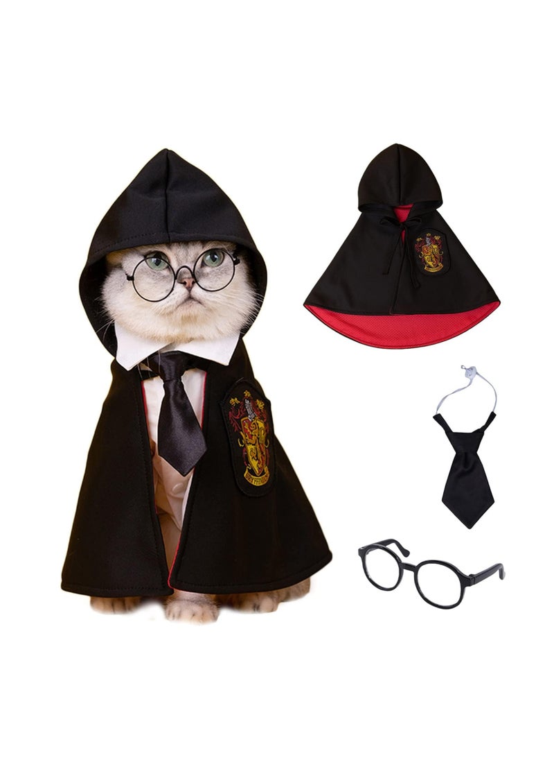 Pet Costume Harry Potter Witchcraft Style, Dog Cat Cute  Costumes Cape Cosplay Costume Set, Wizard Pet Clothes Apparel with Glasses (Medium Size)