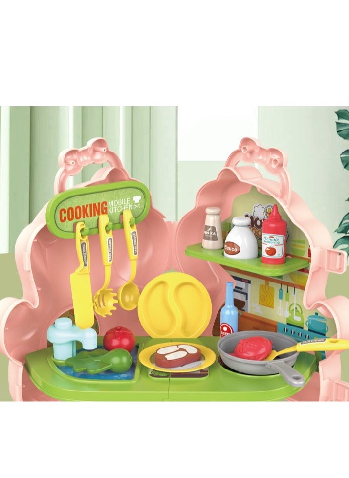 27-Piece Unicorn-Themed Kids Cooking Playset, Pretend Kitchen and Dining Set for Children, Realistic Food and Utensils