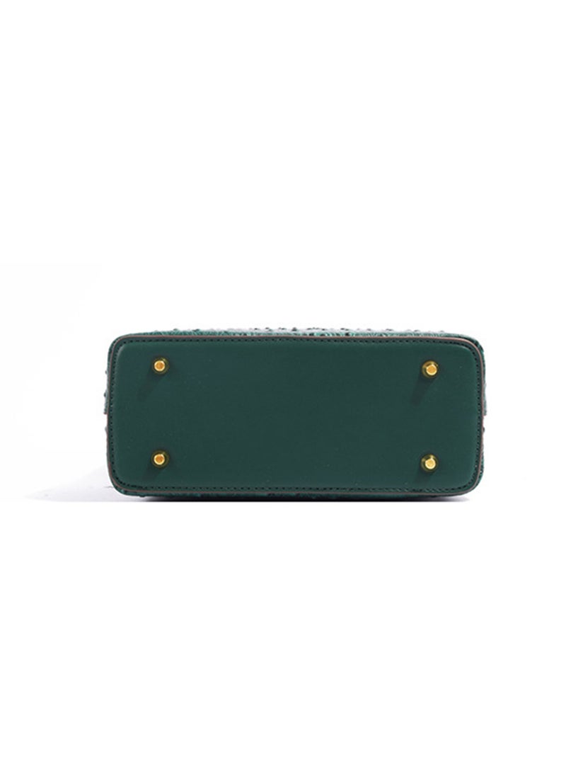Women Top Handle Satchel Bag Green Color Crocodile Pattern Flap Crossbody Bag