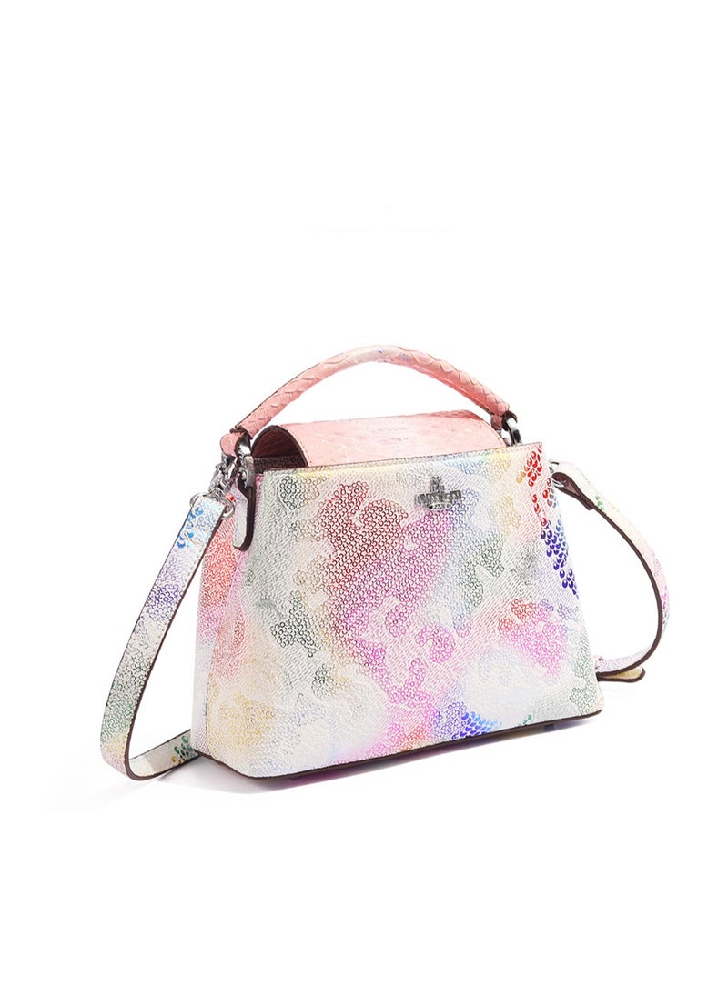 Women Top Handle Satchel Bag Pink Color Snake Print Bags Flap Crossbody Bag