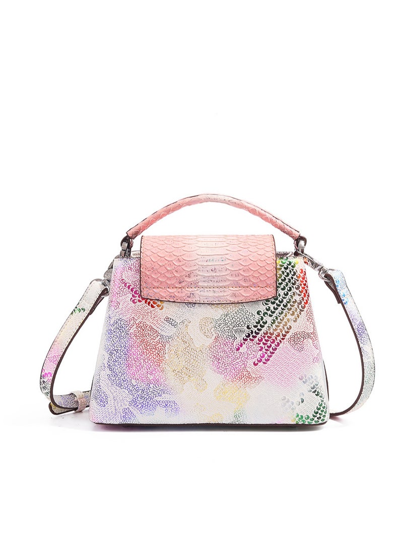 Women Top Handle Satchel Bag Pink Color Snake Print Bags Flap Crossbody Bag
