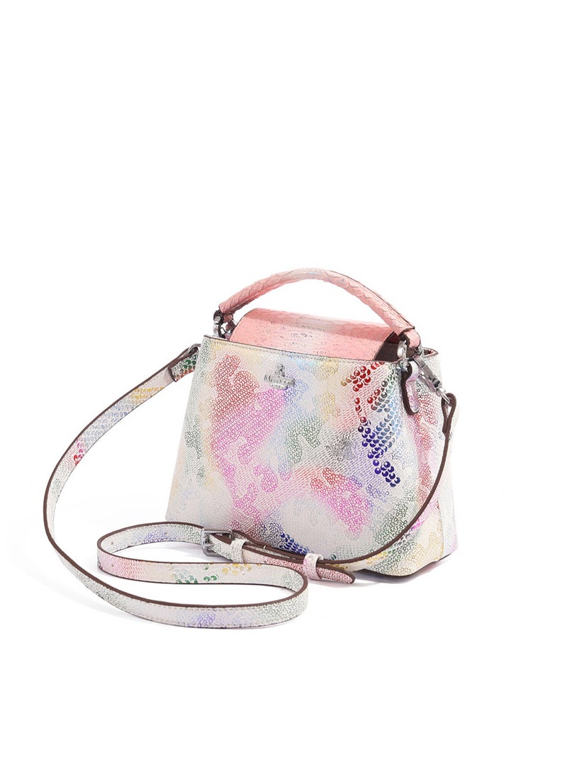 Women Top Handle Satchel Bag Pink Color Snake Print Bags Flap Crossbody Bag