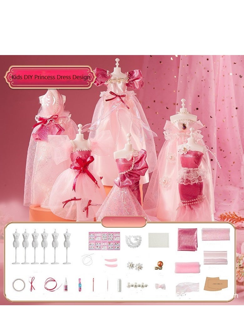 Kids DIY Princess Dress Design Toy Set, Creative Fashion Craft Kit Gift for Girls Ages 3-6