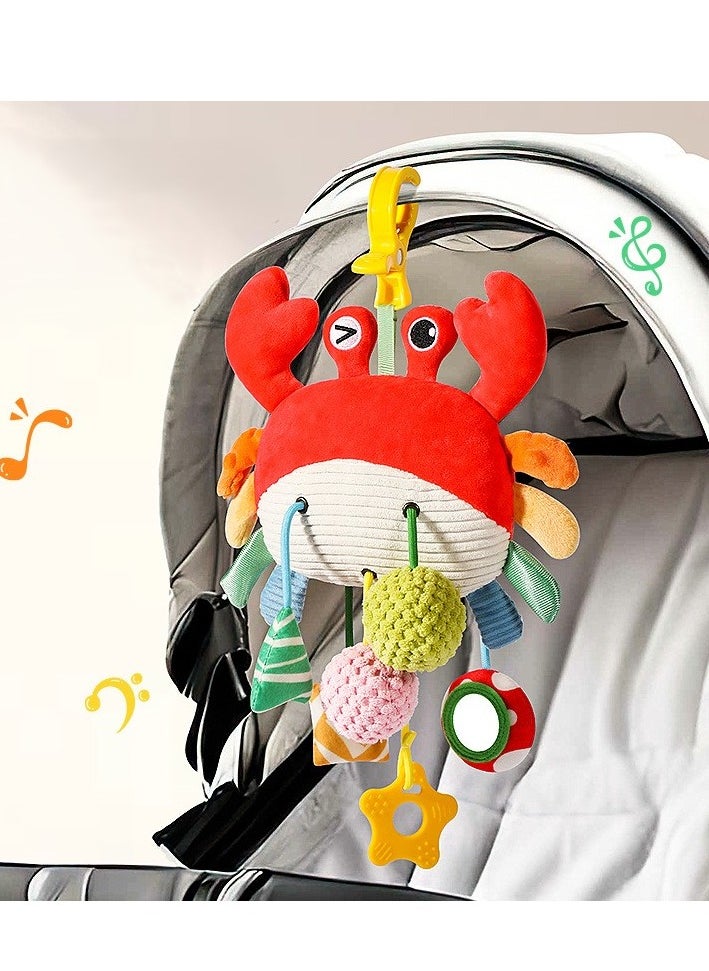 Crab Baby Pull String Toy, Infant Rattle Hanging Plush, Soothing Stroller and Crib Toy for Newborns, Baby Sensory Play (0-6 Months)