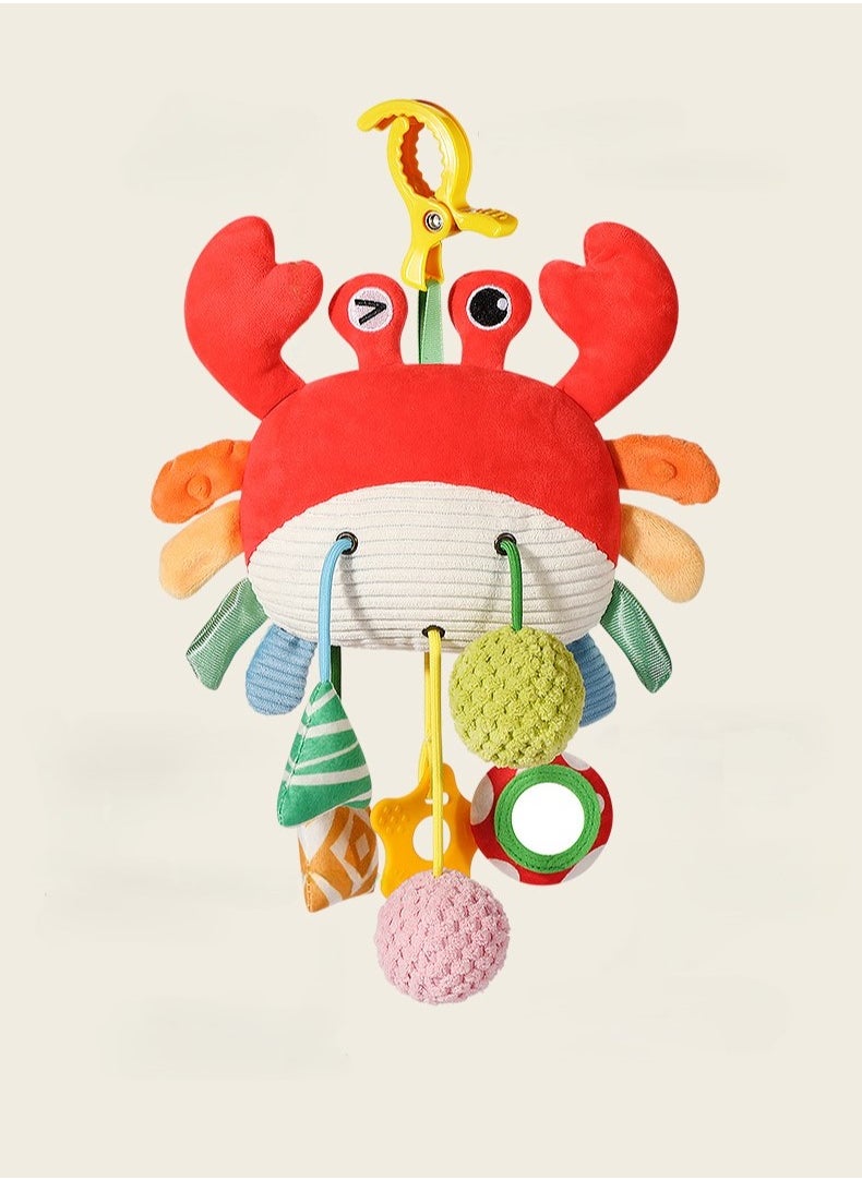 Crab Baby Pull String Toy, Infant Rattle Hanging Plush, Soothing Stroller and Crib Toy for Newborns, Baby Sensory Play (0-6 Months)