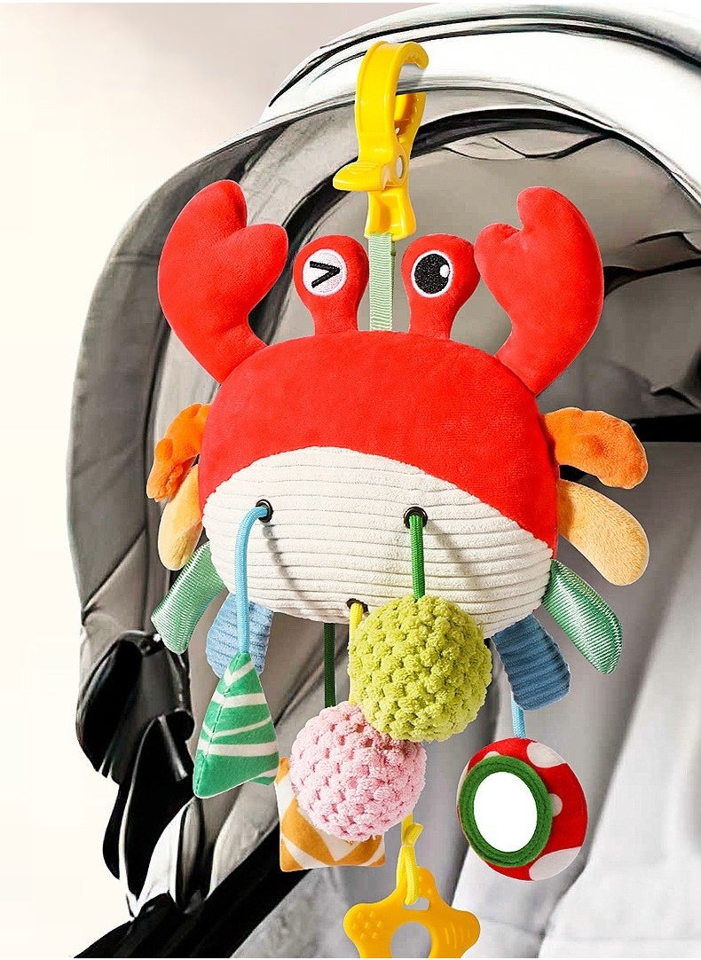 Crab Baby Pull String Toy, Infant Rattle Hanging Plush, Soothing Stroller and Crib Toy for Newborns, Baby Sensory Play (0-6 Months)
