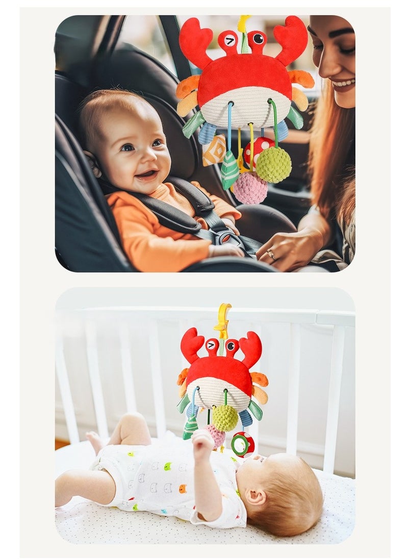 Crab Baby Pull String Toy, Infant Rattle Hanging Plush, Soothing Stroller and Crib Toy for Newborns, Baby Sensory Play (0-6 Months)