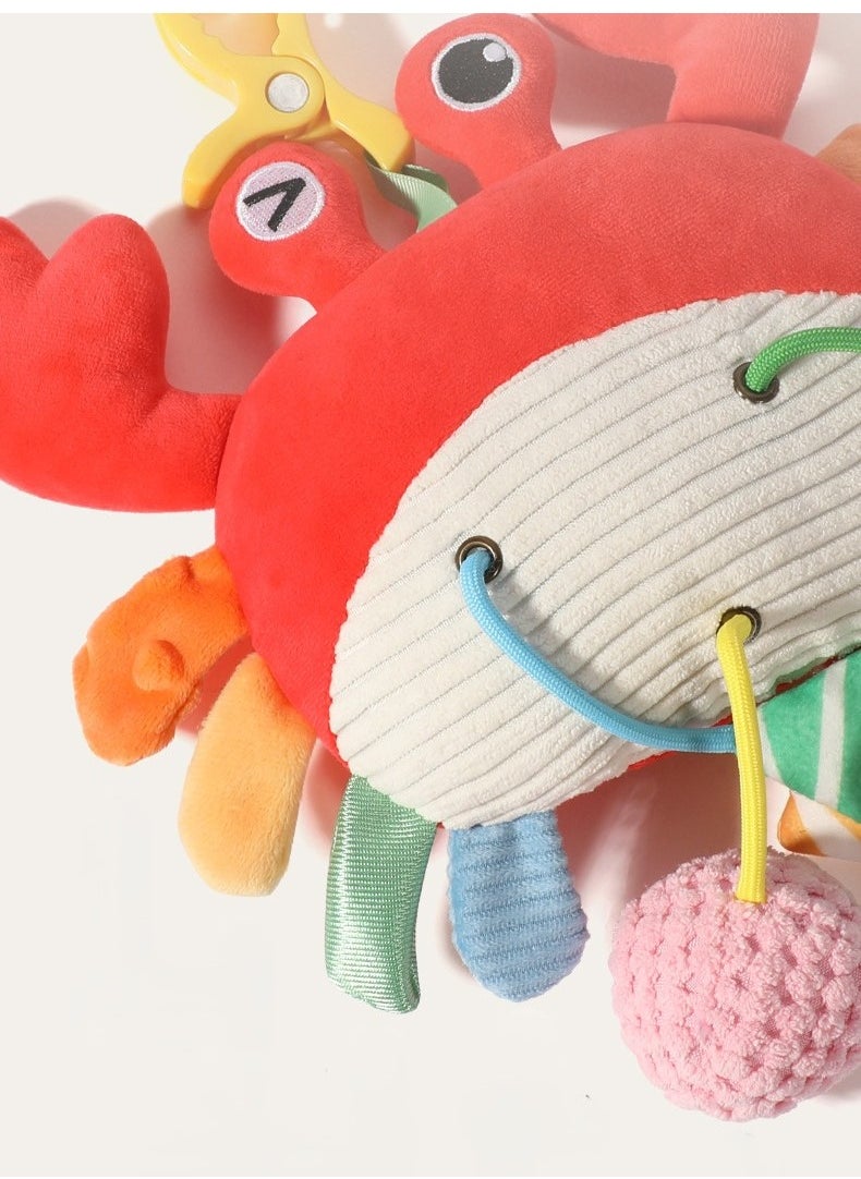 Crab Baby Pull String Toy, Infant Rattle Hanging Plush, Soothing Stroller and Crib Toy for Newborns, Baby Sensory Play (0-6 Months)