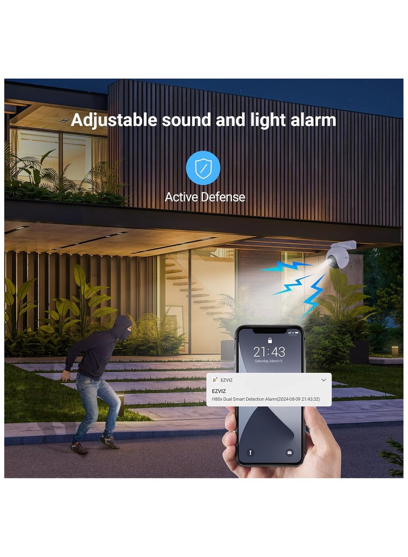 EZVIZ H80x Dual 4K Pan & Tilt Wi-Fi Camera, Dual Lenses, Colorful Night Vision, 360° Panoramic View, Auto-Zoom Tracking, Siren & Strobe Light, Two-Way Talk | CS-H80x-R100-8G82WKFL