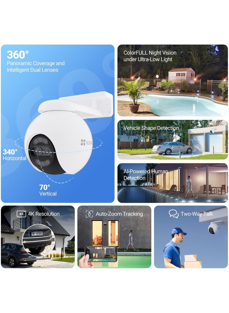 EZVIZ H80x Dual 4K Pan & Tilt Wi-Fi Camera, Dual Lenses, Colorful Night Vision, 360° Panoramic View, Auto-Zoom Tracking, Siren & Strobe Light, Two-Way Talk | CS-H80x-R100-8G82WKFL