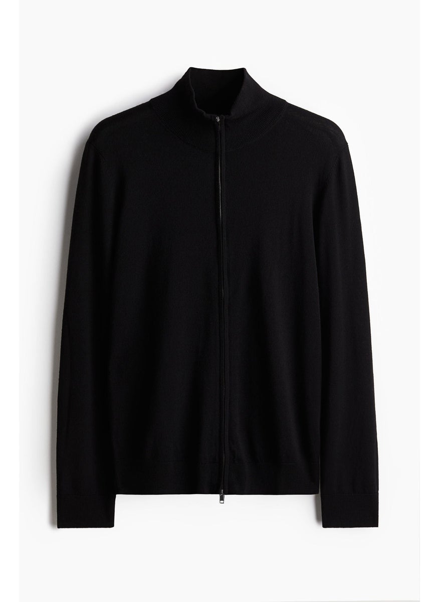 Slim Fit Zip-Through Merino Wool Cardigan
