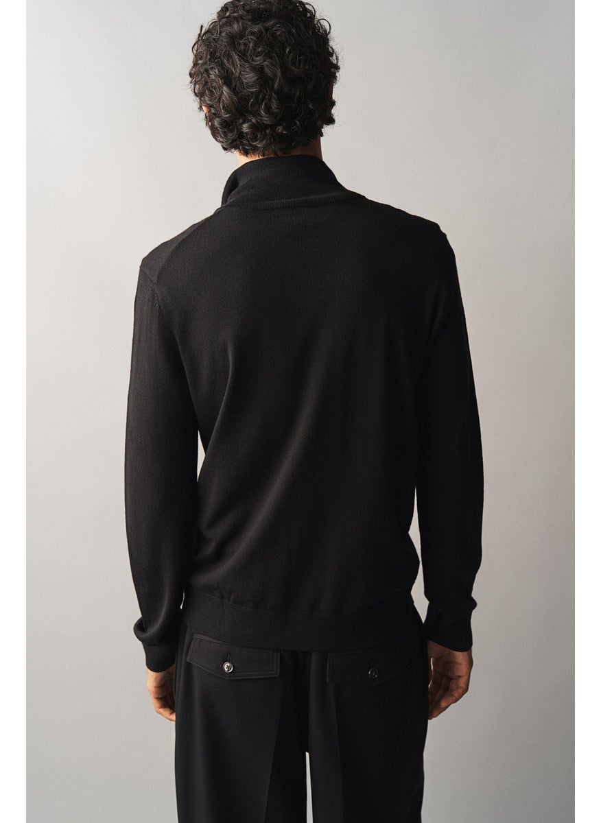 Slim Fit Zip-Through Merino Wool Cardigan
